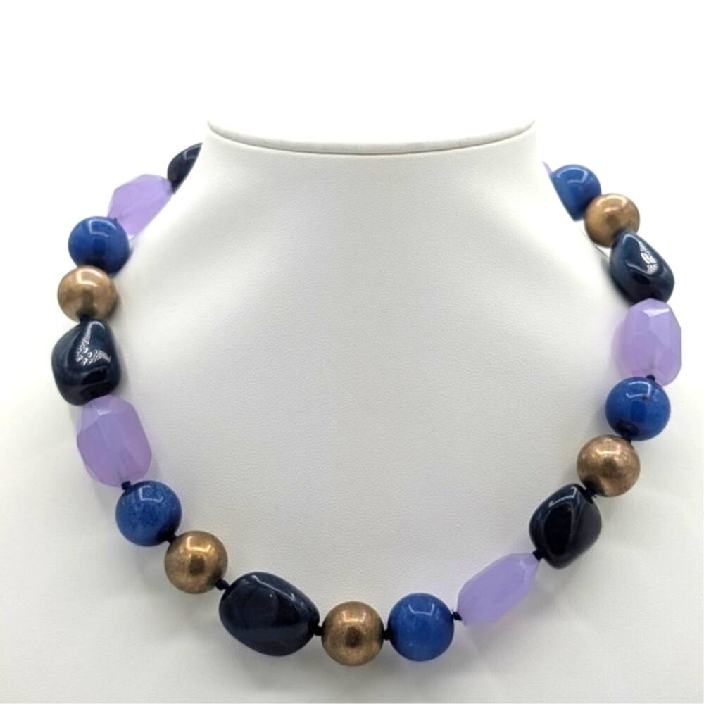 Talbot's Lapis Lazuli Topaz Lavender Crystal Knotted Beaded 17"-19" Necklace